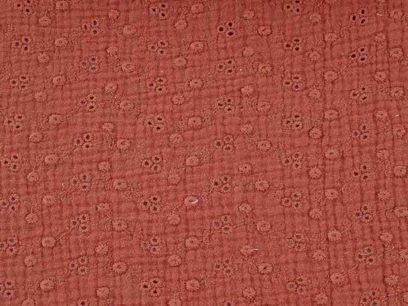 Coupon double gaze coton brodé marsala, 45x60cm dans Tissus par Marotte et Cie