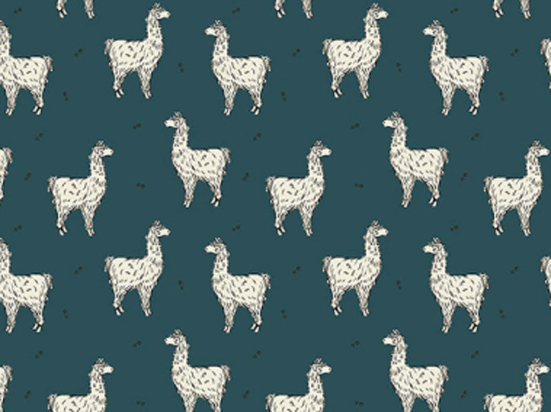 Jersey en coton Bio Bloome Copenhagen Lama bleu pétrole, x10cm dans Bloome Copenhagen par Couture et Cie