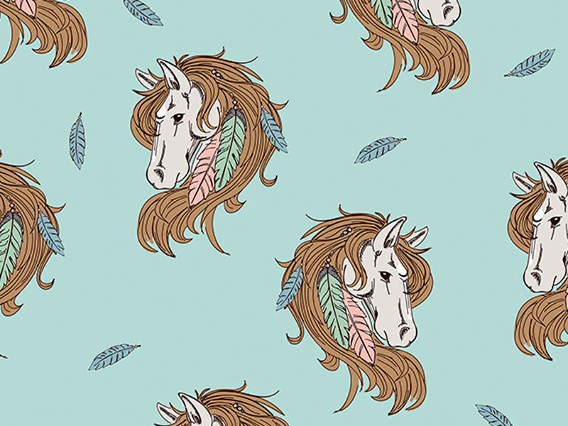 Jersey Sweat en coton Bio Bloome Copenhagen Indian horse menthe, x10cm dans Bloome Copenhagen par Couture et Cie