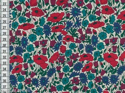 Tissu Liberty Poppy & Daisy bleu canard et rouge, coupon 90x137cm dans Tissus LIBERTY OF LONDON par Couture et Cie