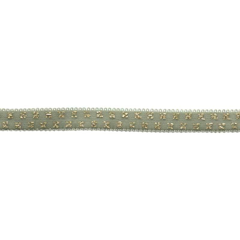 Elastique vert celadon pois lurex doré 10mm, x10cm dans Accueil par Couture et Cie