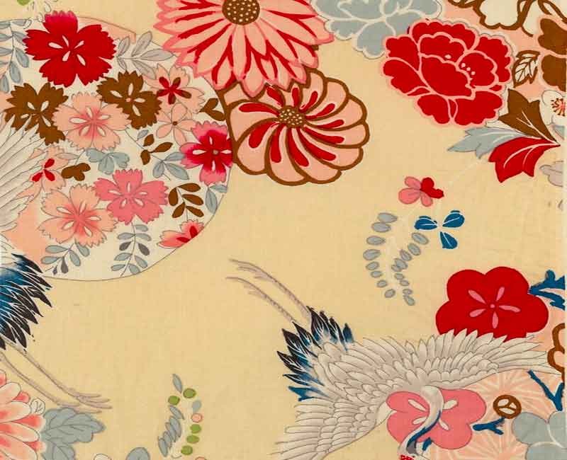 Tissu Japonais Kokka Japanese Modern grue écru, x10cm dans TISSUS JAPONAIS par Couture et Cie