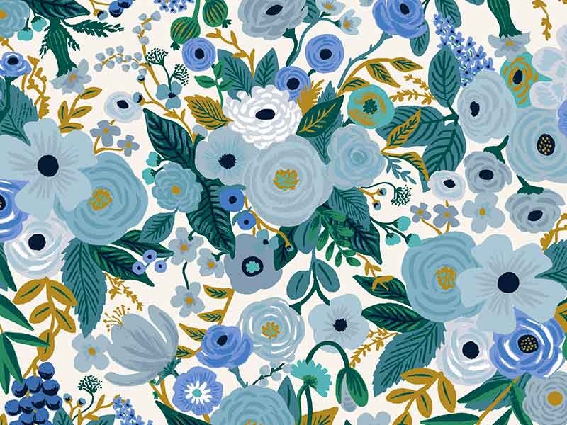 Tissu Rifle Paper Petite Garden Party blue, x10cm dans Rifle Paper Co par Couture et Cie