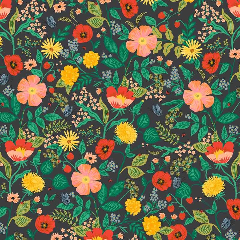 Tissu Rifle Paper Camont poppy Fields noir, x10cm dans Accueil par Couture et Cie