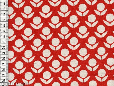 Tissu Kokka Stamped fleurs rouges dans TISSUS JAPONAIS par Couture et Cie