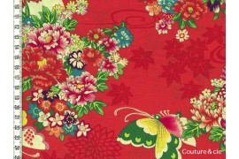 Tissu Fleurs et Papillons corail dans Kokka par Couture et Cie
