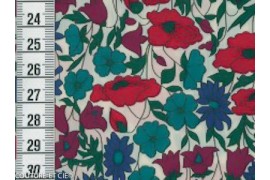 Tissu Liberty Poppy & Daisy bleu canard et rouge, coupon 90x137cm dans Tissus LIBERTY OF LONDON par Couture et Cie