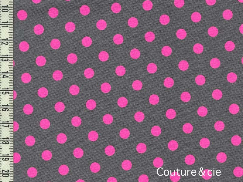 Tissu \\"Neo Dot\\" gris à pois rose fluo dans MICHAEL MILLER par Couture et Cie