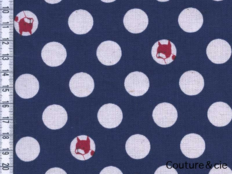 Tissu Pois et bouledogues bleu marine dans Kokka par Couture et Cie