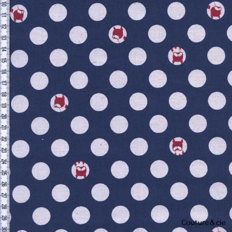 Tissu Pois et bouledogues bleu marine dans Kokka par Couture et Cie
