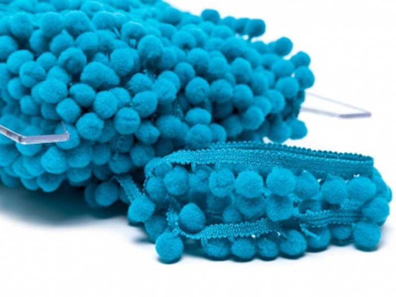 Galon pompon bleu turquoise 18mm dans Galons pompons par Couture et Cie