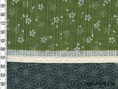 Tissu double face Sakura/Asanoha vert, coupon 45*110cm dans Motifs traditionnels par Couture et Cie