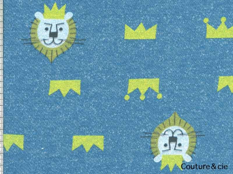 Tissu sweat motif lion bleu dans Tissus Animaux par Couture et Cie