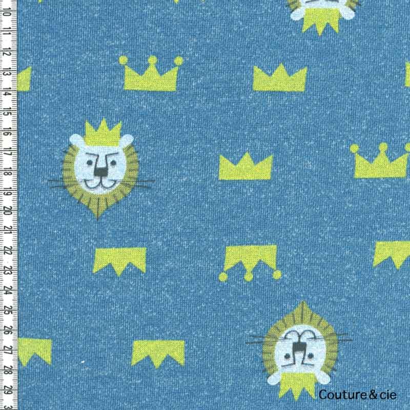 Tissu sweat motif lion bleu dans Tissus Animaux par Couture et Cie