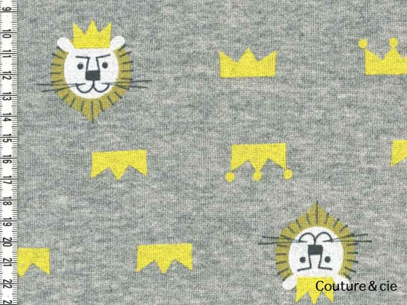Tissu sweat motif lion gris dans Sweat par Couture et Cie