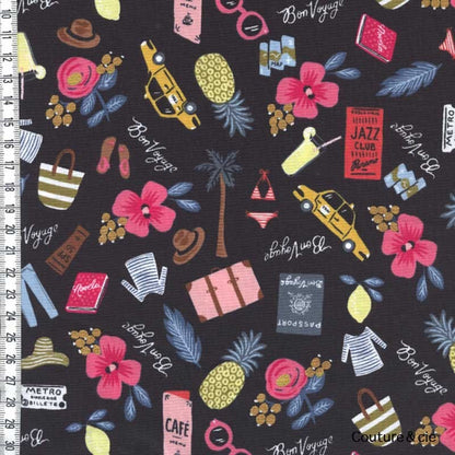 Tissu Rifle Paper Bon Voyage noir, x10cm dans COTTON + STEEL par Couture et Cie