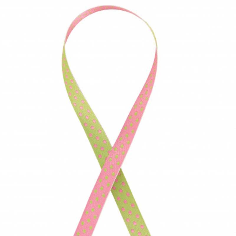 Ruban vert anis et rose 10mm dans Rubans Pois par Couture et Cie