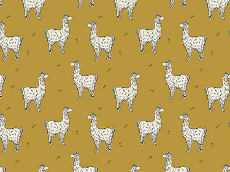 Jersey en coton Bio Bloome Copenhagen Lama moutarde, x10cm dans TISSUS BIOLOGIQUES par Couture et Cie