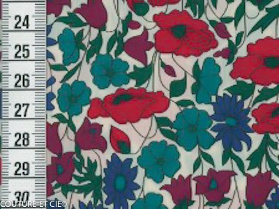 Tissu Liberty Poppy &amp; Daisy bleu canard et rouge, coupon 90x137cm dans Tissus LIBERTY OF LONDON par Couture et Cie