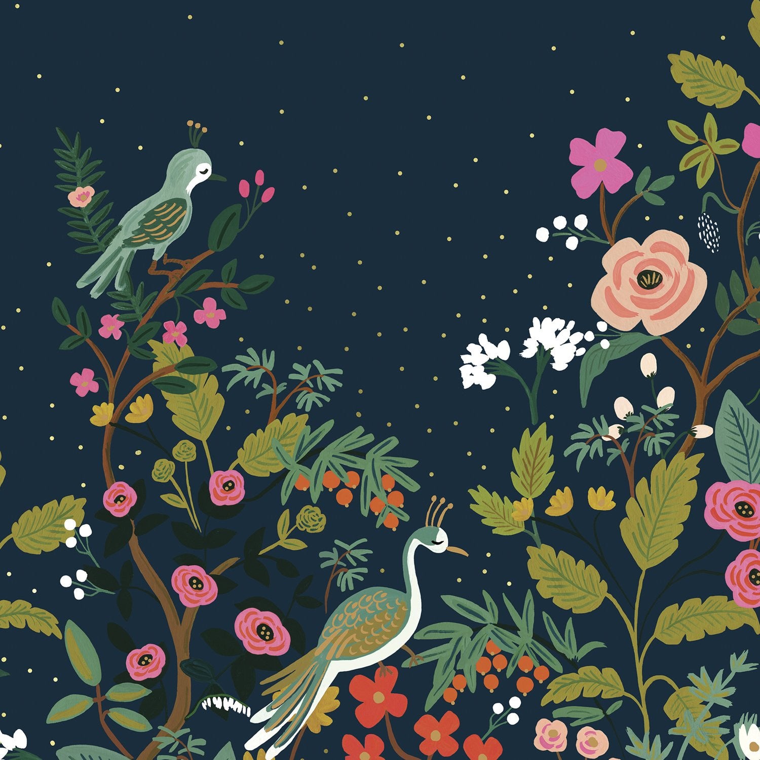 Tissu Rifle paper English garden Growing Garden navy, x10cm dans Rifle Paper Co par Couture et Cie