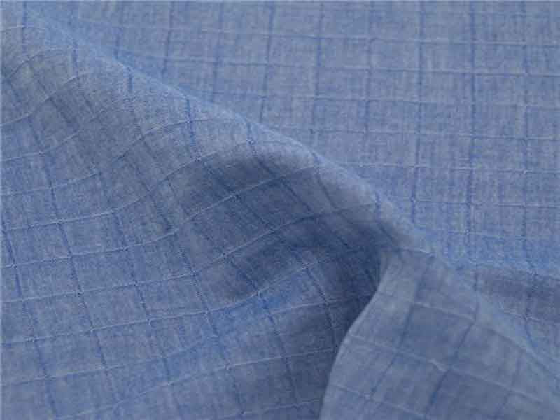 Tissu Lange en coton bio à carreaux faux uni bleu Etendard x10cm dans TISSUS BIOLOGIQUES par Couture et Cie