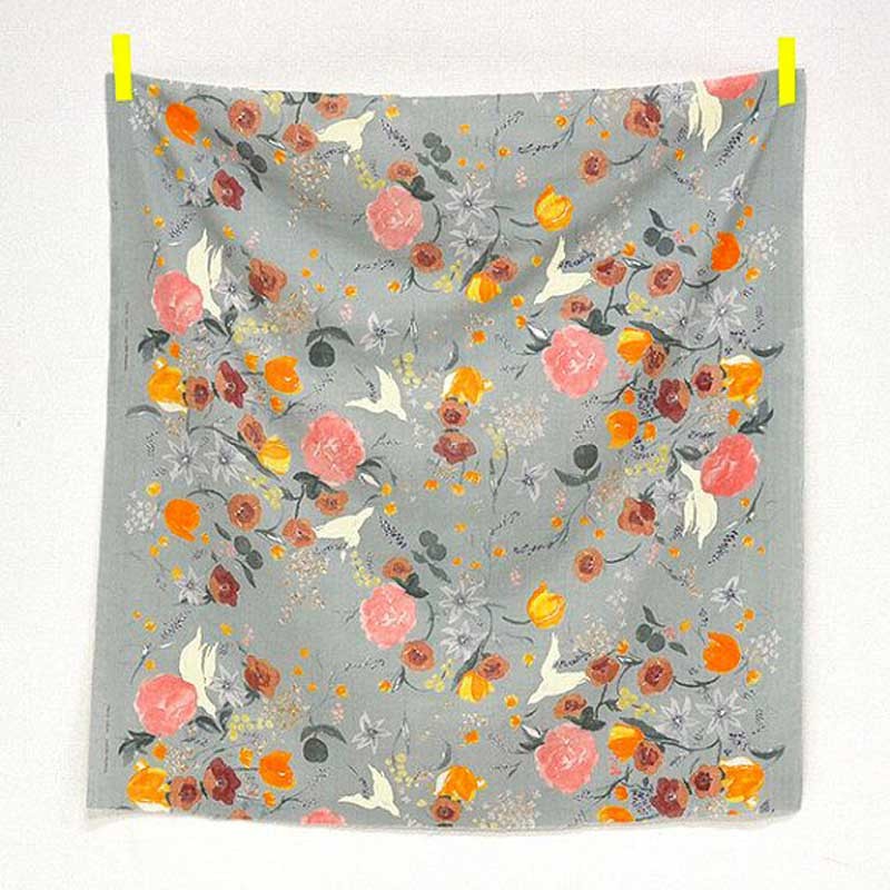 Tissu Double gaze Nani Iro, Fuccra Rakuen gris bleu x10cm dans TISSUS JAPONAIS par Couture et Cie