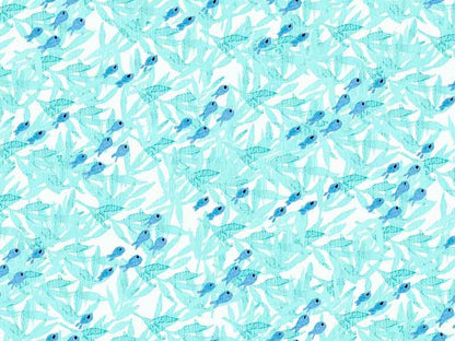 Tissu Cotton and Steel Kaikoura Little Fish aqua, x10cm dans Accueil par Couture et Cie