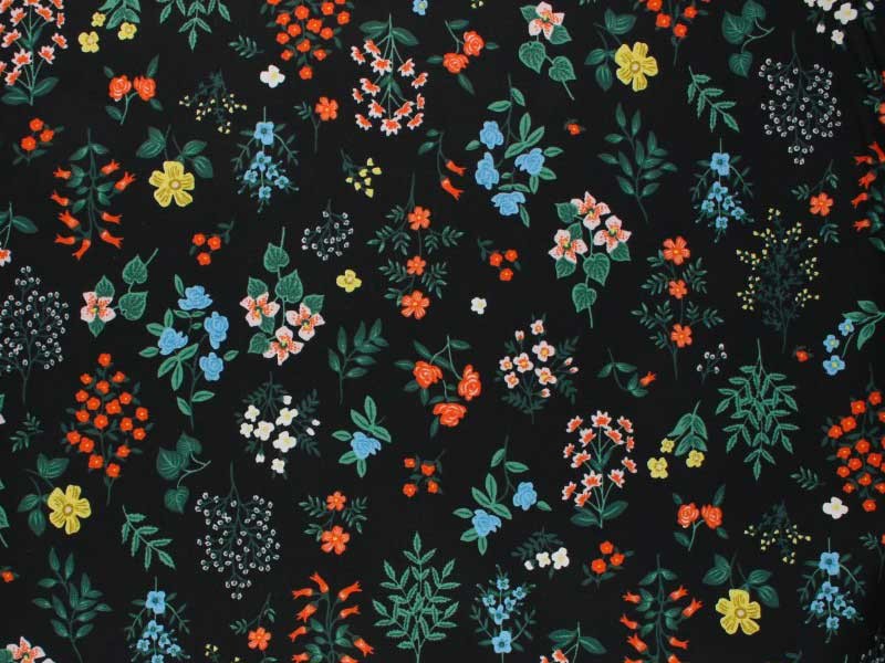 Tissu Rifle Paper Strawberry Fields noir petites fleurs, x10cm dans COTTON + STEEL par Couture et Cie