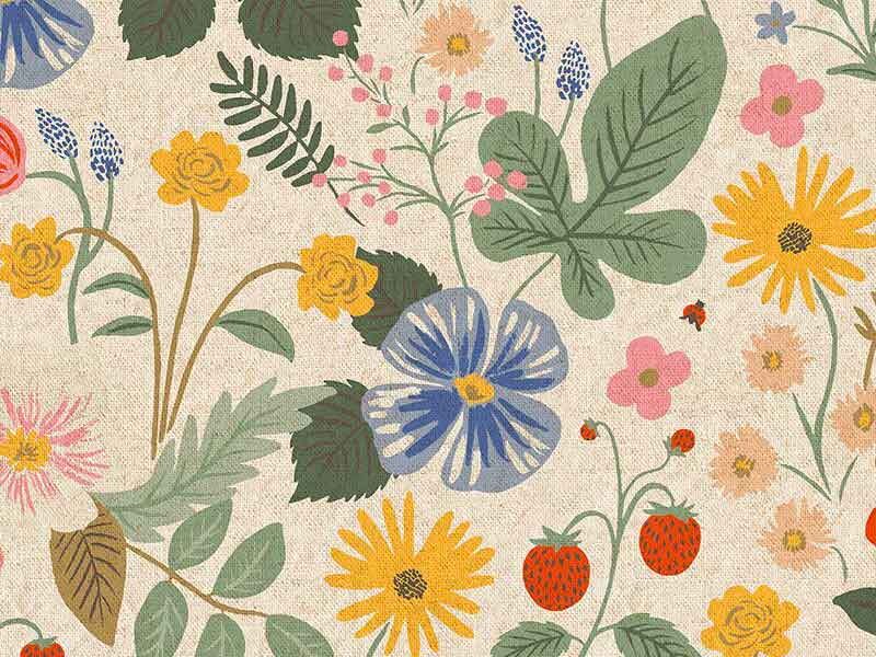 Tissu Canvas Rifle Paper Strawberry Fields, x10cm dans Rifle Paper Co par Couture et Cie