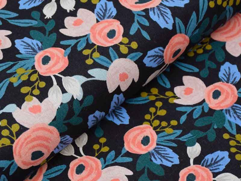 Tissu Canvas Rifle Paper Garden Party Rosa-black , coupon 60x110cm dans COTTON and STEEL par Couture et Cie