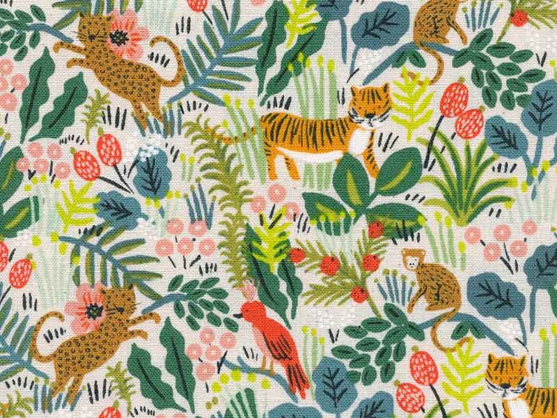 Tissu Rifle Paper Menagerie Jungle écru, x10cm dans COTTON + STEEL par Couture et Cie