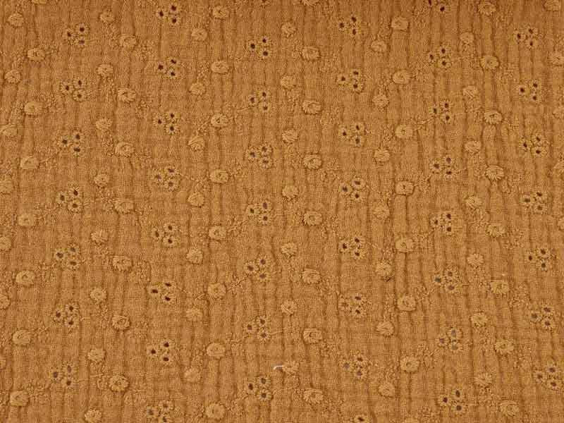 Double gaze brodée coton camel, x10cm dans Tissus par Couture et Cie