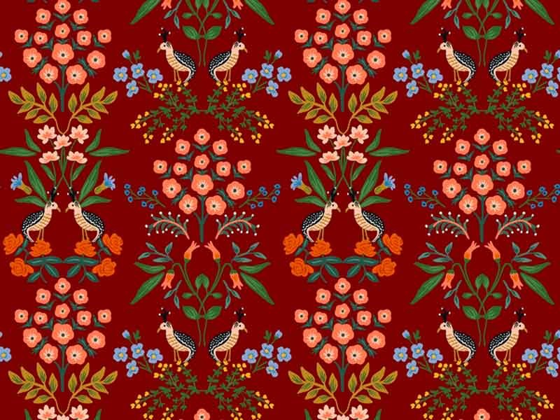 Tissu Rifle Paper Meadow Luxembourg bordeaux , x10cm dans Rifle Paper Co par Couture et Cie