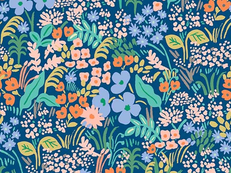 Tissu Rifle Paper Meadow blue , x10cm dans Rifle Paper Co par Couture et Cie