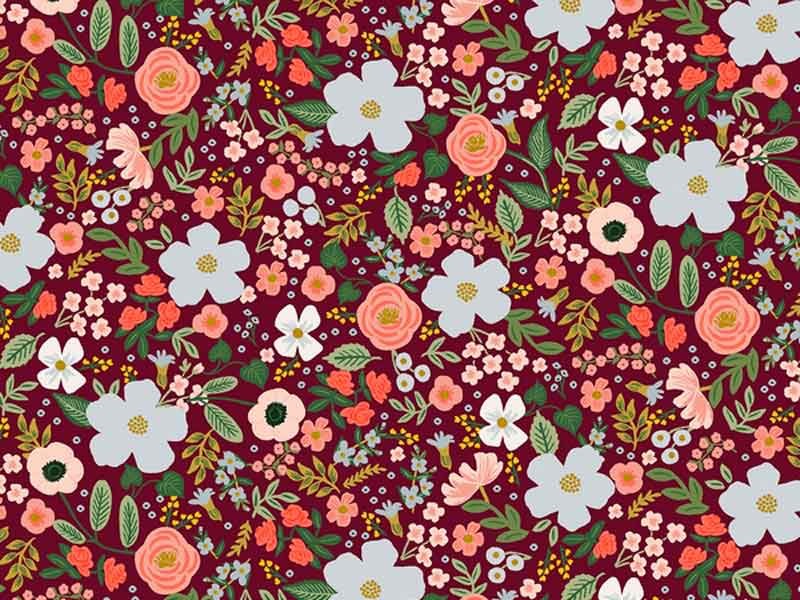 Tissu Rifle Paper Garden Party Wild Rose bordeaux, x10cm dans Rifle Paper Co par Couture et Cie