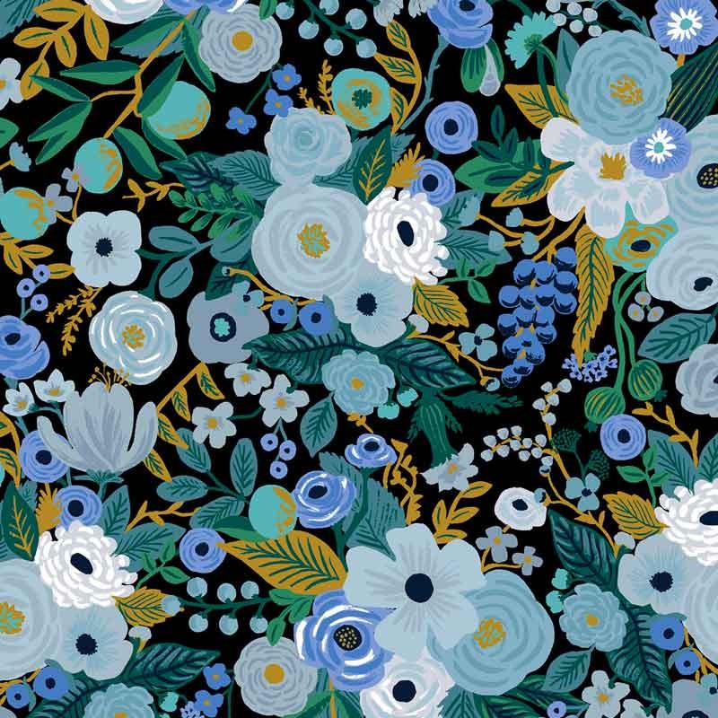 Tissu Rifle Paper Garden party Blue, x10cm dans Rifle Paper Co par Couture et Cie
