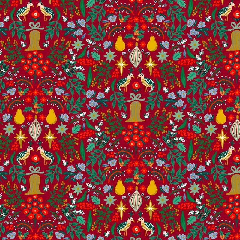 Tissu Rifle Paper Holiday Classics Partridge berry metallic, x10cm dans Accueil par Couture et Cie