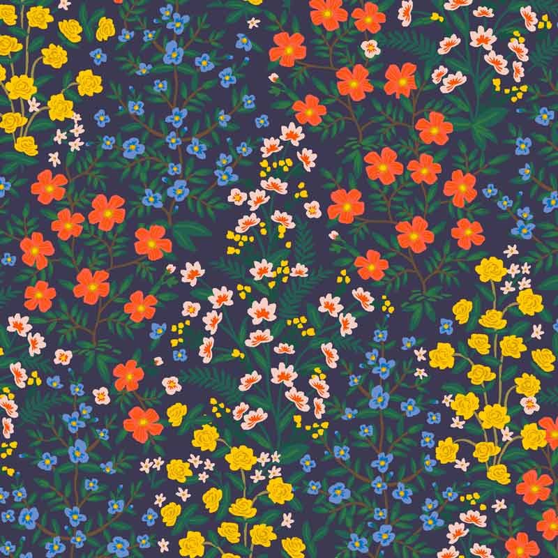 Tissu canvas Rifle paper Camont Wildwood garden navy, x10cm dans Accueil par Couture et Cie