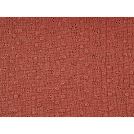 Double gaze brodée coton marsala x10cm